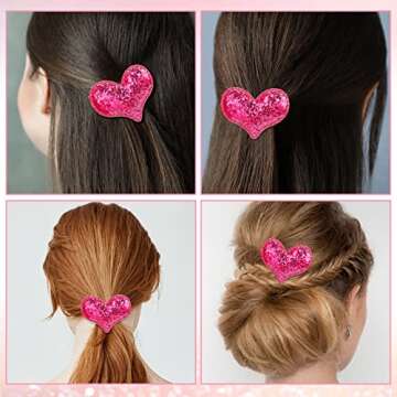 Syhood 9 Pieces Valentine's Day Heart Hair Clips Glitter Sequin Heart Barrettes Hair Clip for Valentines Accessories Christmas Birthday Wedding Themed Party(Rose Red)