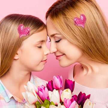 Syhood 9 Pieces Valentine's Day Heart Hair Clips Glitter Sequin Heart Barrettes Hair Clip for Valentines Accessories Christmas Birthday Wedding Themed Party(Rose Red)