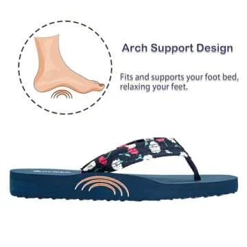 Ampeo Women's Arch Support Flip Flops Comfortable Casual Summer Beach Thong Sandals,Blue Floral,Size 10