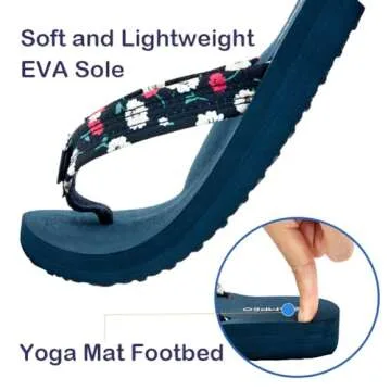 Ampeo Women's Arch Support Flip Flops Comfortable Casual Summer Beach Thong Sandals,Blue Floral,Size 10