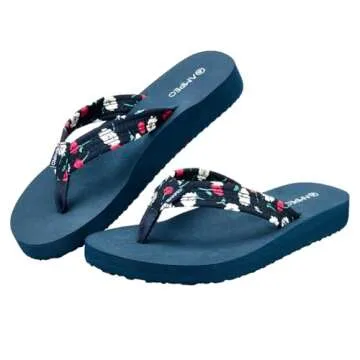 Ampeo Women's Arch Support Flip Flops Comfortable Casual Summer Beach Thong Sandals,Blue Floral,Size 10