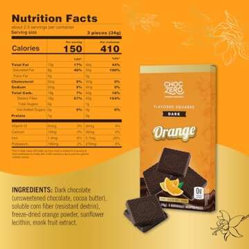 ChocZero Dark Chocolate Orange Squares, Vegan, Sugar Free, Gluten Free, Low Carb, 3.2 Ounce (Pack of...