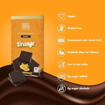 ChocZero Dark Chocolate Orange Squares, Vegan, Sugar Free, Gluten Free, Low Carb, 3.2 Ounce (Pack of 4)