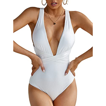 MOLYBELL Women's Criss Cross Deep V Neck Monokini - Flattering Tummy Control Swimwear