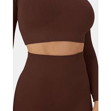 Buttergene Women Workout Sets 2 Pieces Long Sleeve Yoga Outfits Gym Clothes Seamless Ribbed Crop Top High Waist Leggings