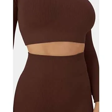 Buttergene Women Workout Sets 2 Pieces Long Sleeve Yoga Outfits Gym Clothes Seamless Ribbed Crop Top High Waist Leggings