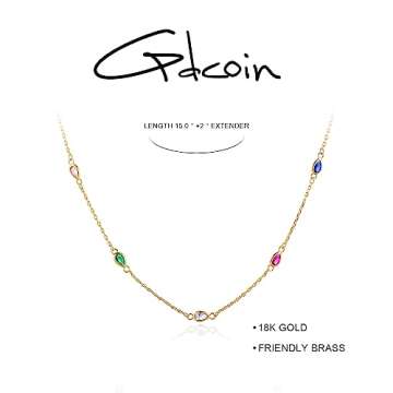 GDCOIN 18K Gold Plated Waterdrop Necklace for Women, Multicolor Zirconia Choker-Sparse, Link Chain Necklace Jewelry Gift