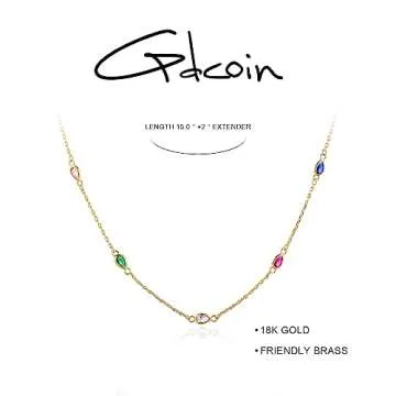 GDCOIN 18K Gold Plated Waterdrop Necklace for Women, Multicolor Zirconia Choker-Sparse, Link Chain Necklace Jewelry Gift
