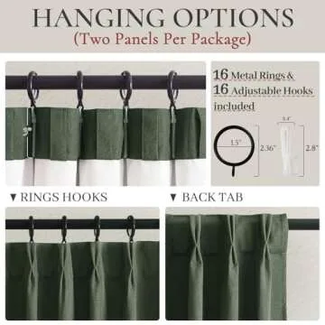 Dark Academia Decor Olive Green Textured Blackout Curtains Panels 108 Inches Lengh Large Window Extra Long Luxury Curtains for Living Room Flax Linen Drapes Pinch Pleated/Back Tab 9FT x2 Panels