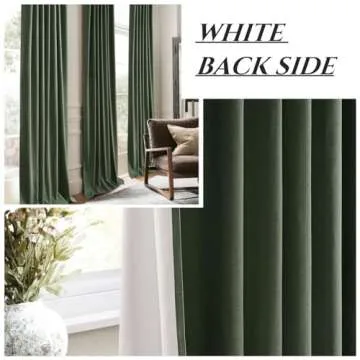 Dark Academia Decor Olive Green Textured Blackout Curtains Panels 108 Inches Lengh Large Window Extra Long Luxury Curtains for Living Room Flax Linen Drapes Pinch Pleated/Back Tab 9FT x2 Panels