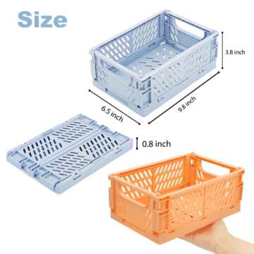 MONKISS 5-Pack Small Foldable Storage Bins for Desk Organization, Stackable Mini Plastic Storage Crates for Home Office Organizer, Folding Small Storage Basket Containers (L9.8 x W6.5 x H3.8)