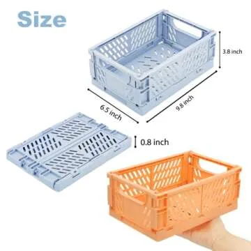 MONKISS 5-Pack Small Foldable Storage Bins for Desk Organization, Stackable Mini Plastic Storage Crates for Home Office Organizer, Folding Small Storage Basket Containers (L9.8 x W6.5 x H3.8)