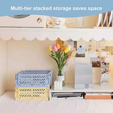 MONKISS 5-Pack Small Foldable Storage Bins for Desk Organization, Stackable Mini Plastic Storage Crates for Home Office Organizer, Folding Small Storage Basket Containers (L9.8 x W6.5 x H3.8)