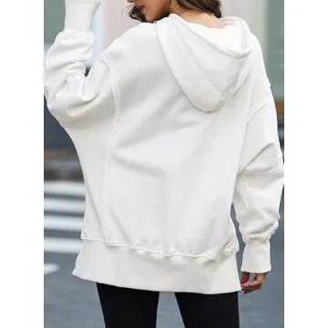 SHEWIN Womens Fall Fashion 2024 Y2k Hoodie Long Sleeve Lightweight Pullover Oversized Sweatshirt Hoodies for Women Bright White