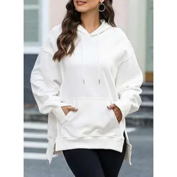 SHEWIN Womens Fall Fashion 2024 Y2k Hoodie Long Sleeve Lightweight Pullover Oversized Sweatshirt Hoodies for Women Bright White