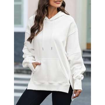 SHEWIN Womens Fall Fashion 2024 Y2k Hoodie Long Sleeve Lightweight Pullover Oversized Sweatshirt Hoodies for Women Bright White