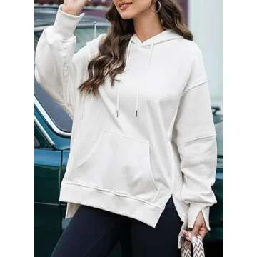 SHEWIN Womens Fall Fashion 2024 Y2k Hoodie Long Sleeve Lightweight Pullover Oversized Sweatshirt Hoodies for Women Bright White