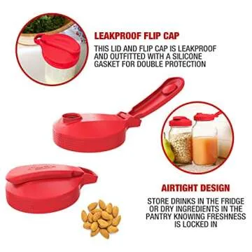 Masontops Multi Top - 2PK - Wide Mouth Mason Jar Lids with Pour Spout and Flip Cap – Sip, Pour, Store & More - Pour Spout Lid - Jar Not Included