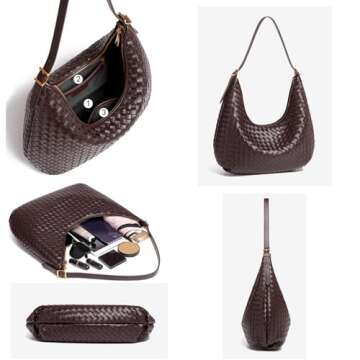 Shoulder Handbags Shoulder Bag for Women Totes Woven Vegan Leather Bag Hand Bag Working Lightweight Bags With Zipper Deep Purple