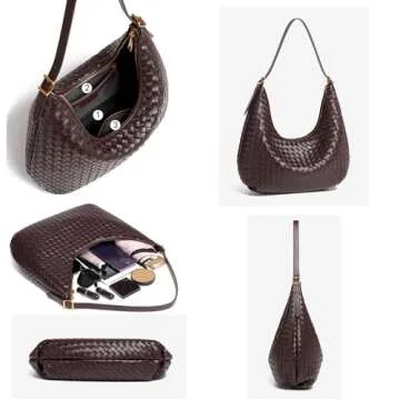 Shoulder Handbags Shoulder Bag for Women Totes Woven Vegan Leather Bag Hand Bag Working Lightweight Bags With Zipper Deep Purple