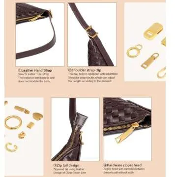 Shoulder Handbags Shoulder Bag for Women Totes Woven Vegan Leather Bag Hand Bag Working Lightweight Bags With Zipper Deep Purple