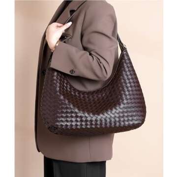 Shoulder Handbags Shoulder Bag for Women Totes Woven Vegan Leather Bag Hand Bag Working Lightweight Bags With Zipper Deep Purple