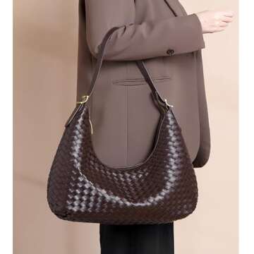 Shoulder Handbags Shoulder Bag for Women Totes Woven Vegan Leather Bag Hand Bag Working Lightweight Bags With Zipper Deep Purple