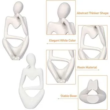 3 Pcs White Thinker Statue Sculpture Home Decor, Resin Abstract Art Figurines, Mini Boho Tiny Accents for Modern Living Room Office Book Shelf Coffee Table Decoration Set of 3