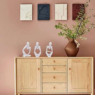 3 Pcs White Thinker Statue Sculpture Home Decor, Resin Abstract Art Figurines, Mini Boho Tiny Accents for Modern Living Room Office Book Shelf Coffee Table Decoration Set of 3