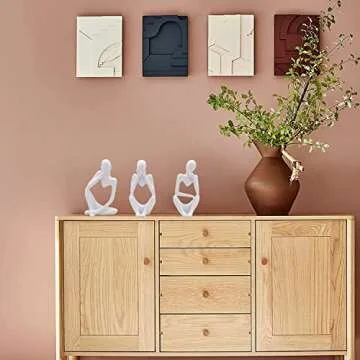 3 Pcs White Thinker Statue Sculpture Home Decor, Resin Abstract Art Figurines, Mini Boho Tiny Accents for Modern Living Room Office Book Shelf Coffee Table Decoration Set of 3