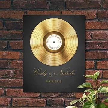 Personal-Prints | Our Song Customized Vinyl/LP Romantic Gift | Personalized Wall Art for Wedding, Anniversary, Valentine’s Day or Christmas (11"x14" Stretched Canvas - Gold)