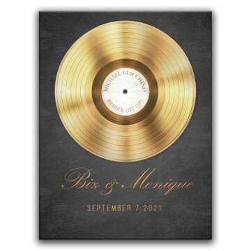 Personal-Prints | Our Song Customized Vinyl/LP Romantic Gift | Personalized Wall Art for Wedding, Anniversary, Valentine’s Day or Christmas (11"x14" Stretched Canvas - Gold)