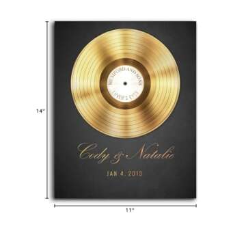 Personal-Prints | Our Song Customized Vinyl/LP Romantic Gift | Personalized Wall Art for Wedding, Anniversary, Valentine’s Day or Christmas (11"x14" Stretched Canvas - Gold)