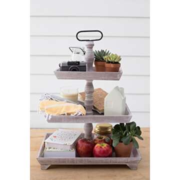 Rustic Wooden Three Tiered Plates Serving Platter Stand & Tray - Perfect for Cake, Dessert, Shrimp, Appetizers & More, 3 Tier Cupcake Stand, Serving Trays for Parties, Appetizer Platter