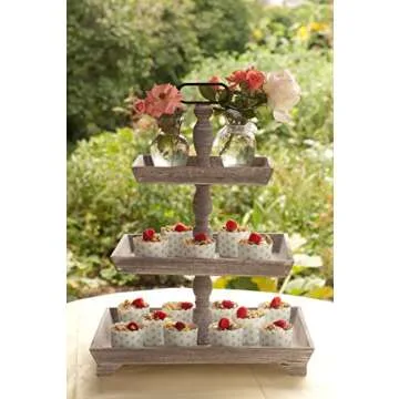 Rustic Wooden Three Tiered Plates Serving Platter Stand & Tray - Perfect for Cake, Dessert, Shrimp, Appetizers & More, 3 Tier Cupcake Stand, Serving Trays for Parties, Appetizer Platter