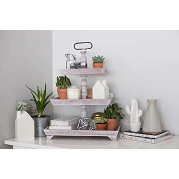 Rustic Wooden Three Tiered Plates Serving Platter Stand & Tray - Perfect for Cake, Dessert, Shrimp, Appetizers & More, 3 Tier Cupcake Stand, Serving Trays for Parties, Appetizer Platter