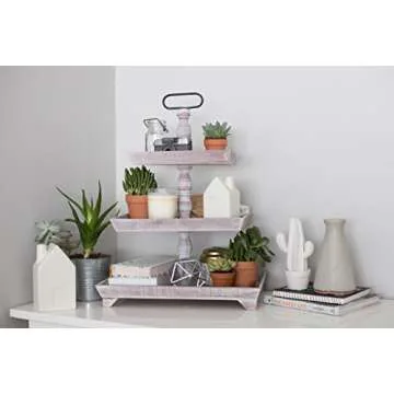 Rustic Wooden Three Tiered Plates Serving Platter Stand & Tray - Perfect for Cake, Dessert, Shrimp, Appetizers & More, 3 Tier Cupcake Stand, Serving Trays for Parties, Appetizer Platter