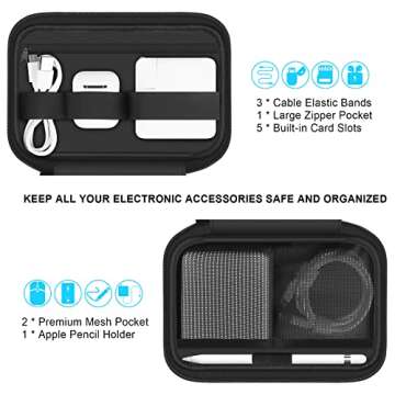 Lacdo Electronic Organizer Accessory Pouch for MacBook Charger, Cables, Power Bank, Hard Drive, Travel Cords, SD Card, Water-resistant Storage Bag with Card Slots for Memory Card, Black