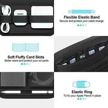 Lacdo Electronic Organizer Accessory Pouch for MacBook Charger, Cables, Power Bank, Hard Drive, Travel Cords, SD Card, Water-resistant Storage Bag with Card Slots for Memory Card, Black