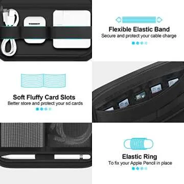 Lacdo Electronic Organizer Accessory Pouch for MacBook Charger, Cables, Power Bank, Hard Drive, Travel Cords, SD Card, Water-resistant Storage Bag with Card Slots for Memory Card, Black
