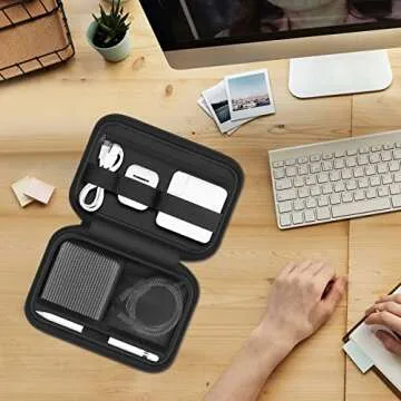 Lacdo Electronic Organizer Accessory Pouch for MacBook Charger, Cables, Power Bank, Hard Drive, Travel Cords, SD Card, Water-resistant Storage Bag with Card Slots for Memory Card, Black