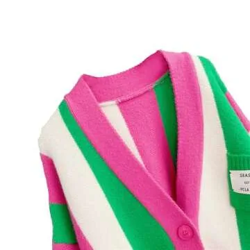 JASCLS Winter Fall Long Sleeve Cable Knitted Striped Cardigans Open Front Chunky Sweater Outwear Cardigans with Pocket for Women