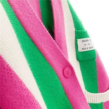 JASCLS Winter Fall Long Sleeve Cable Knitted Striped Cardigans Open Front Chunky Sweater Outwear Cardigans with Pocket for Women