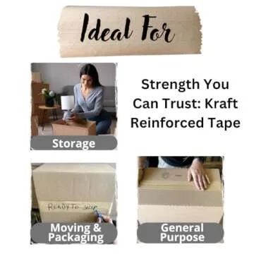 3'' x 450 Feet Reinforced Water Activated Gummed Kraft Paper Tape, for Heavy Duty Secure Packing Shipping, Tamper Evident Gummed Tape, Brown - 1 Roll