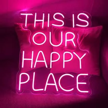 Large Neon Sign This is our Happy Place Light for Wedding Decor Wall Christmas Gift Neon Sign Pink L...