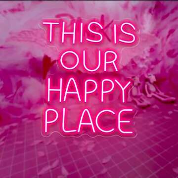 Large Pink LED Happy Place Neon Sign for Decor