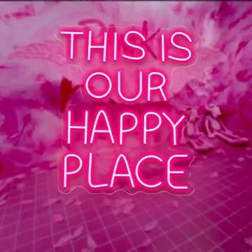 Large Pink LED Happy Place Neon Sign for Decor