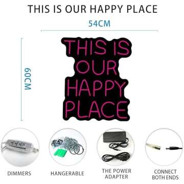 Large Pink LED Happy Place Neon Sign for Decor