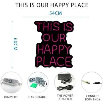 Large Pink LED Happy Place Neon Sign for Decor