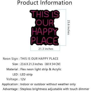 Large Pink LED Happy Place Neon Sign for Decor